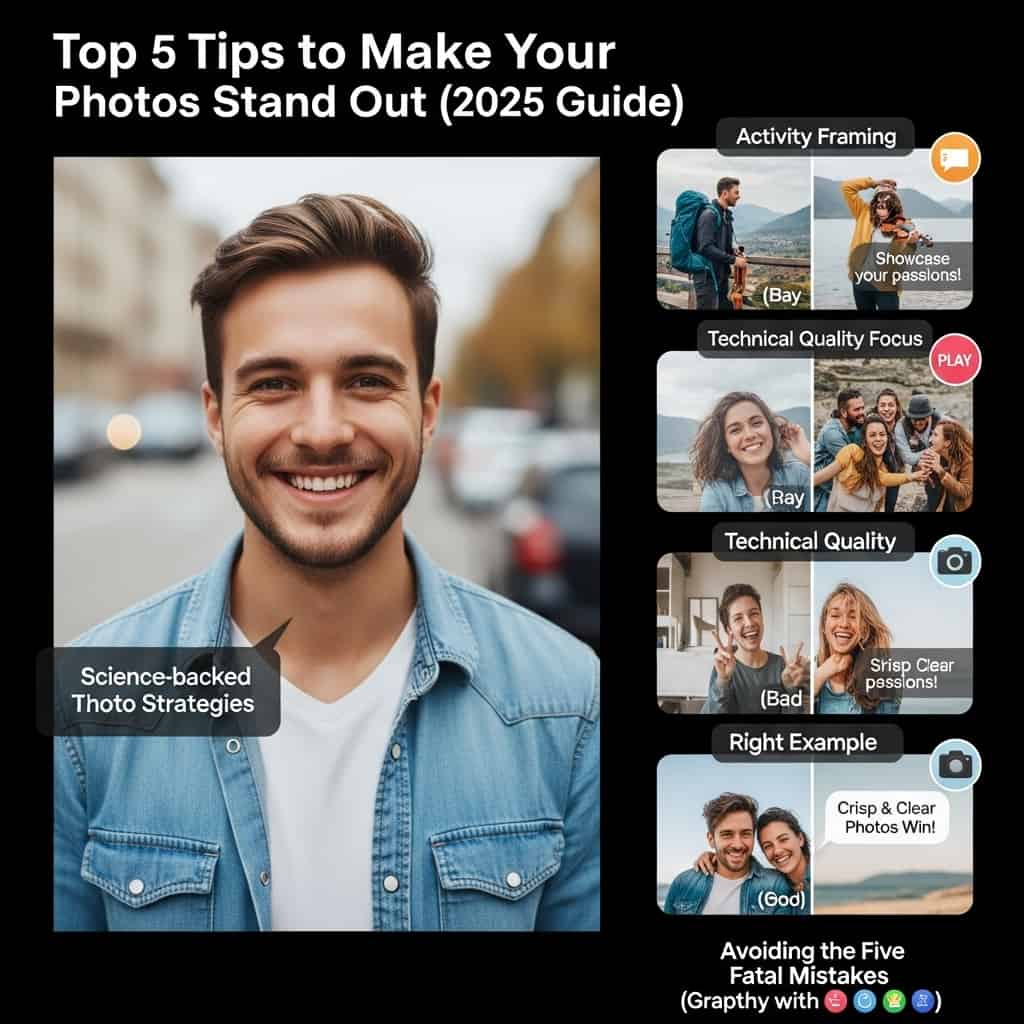 Collage illustrating top Tinder photo improvement tips