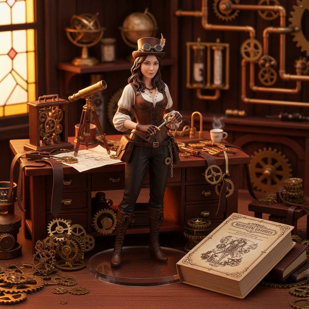 Cosplay figurine render of an armored knight wielding a glowing spear.