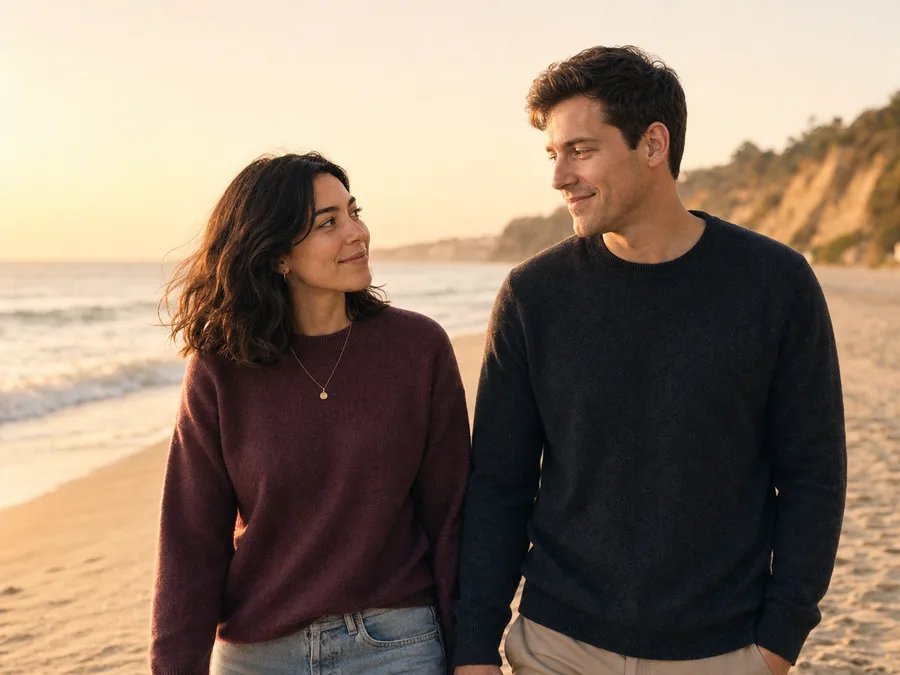 Golden-hour beach couple style