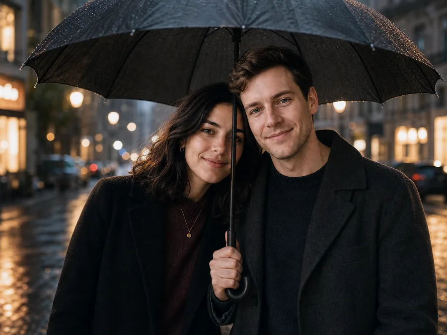 Rainy city couple style