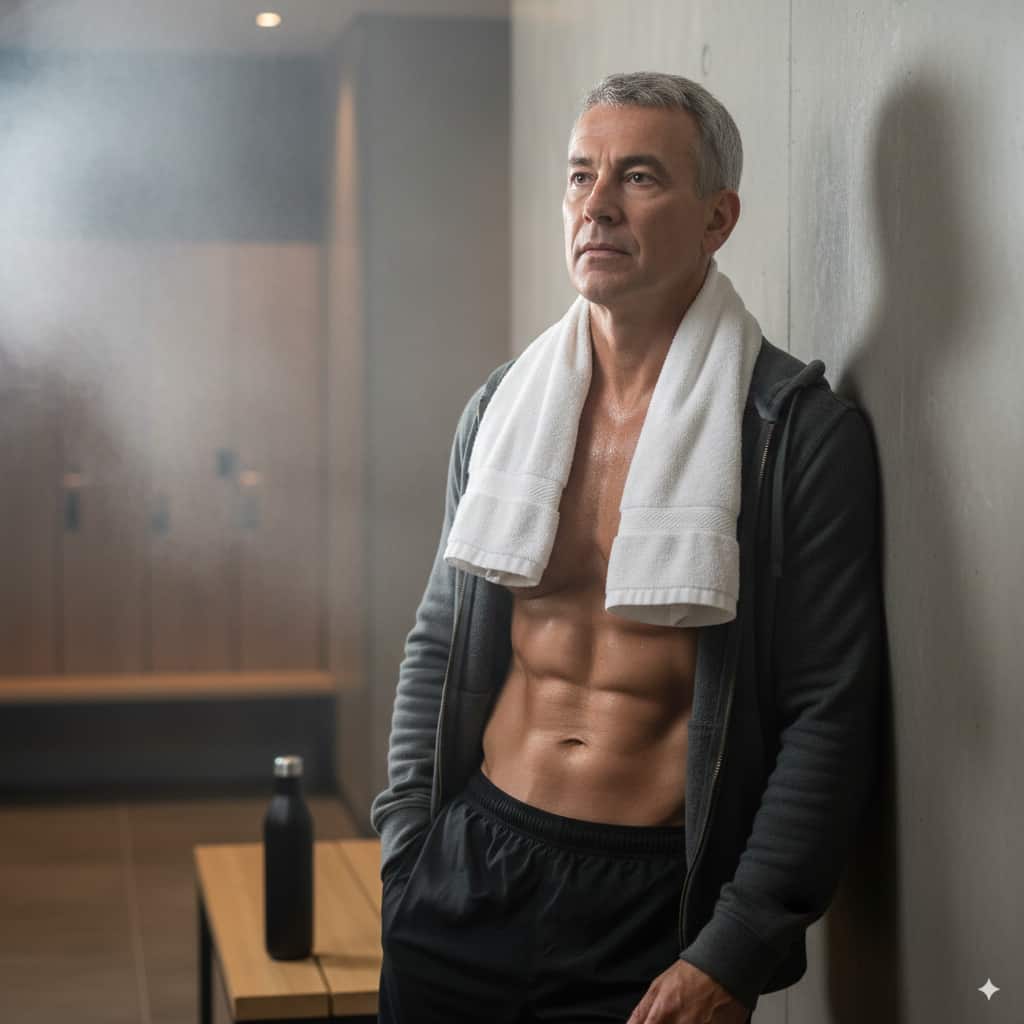 Richard D. after Workout showing abs.