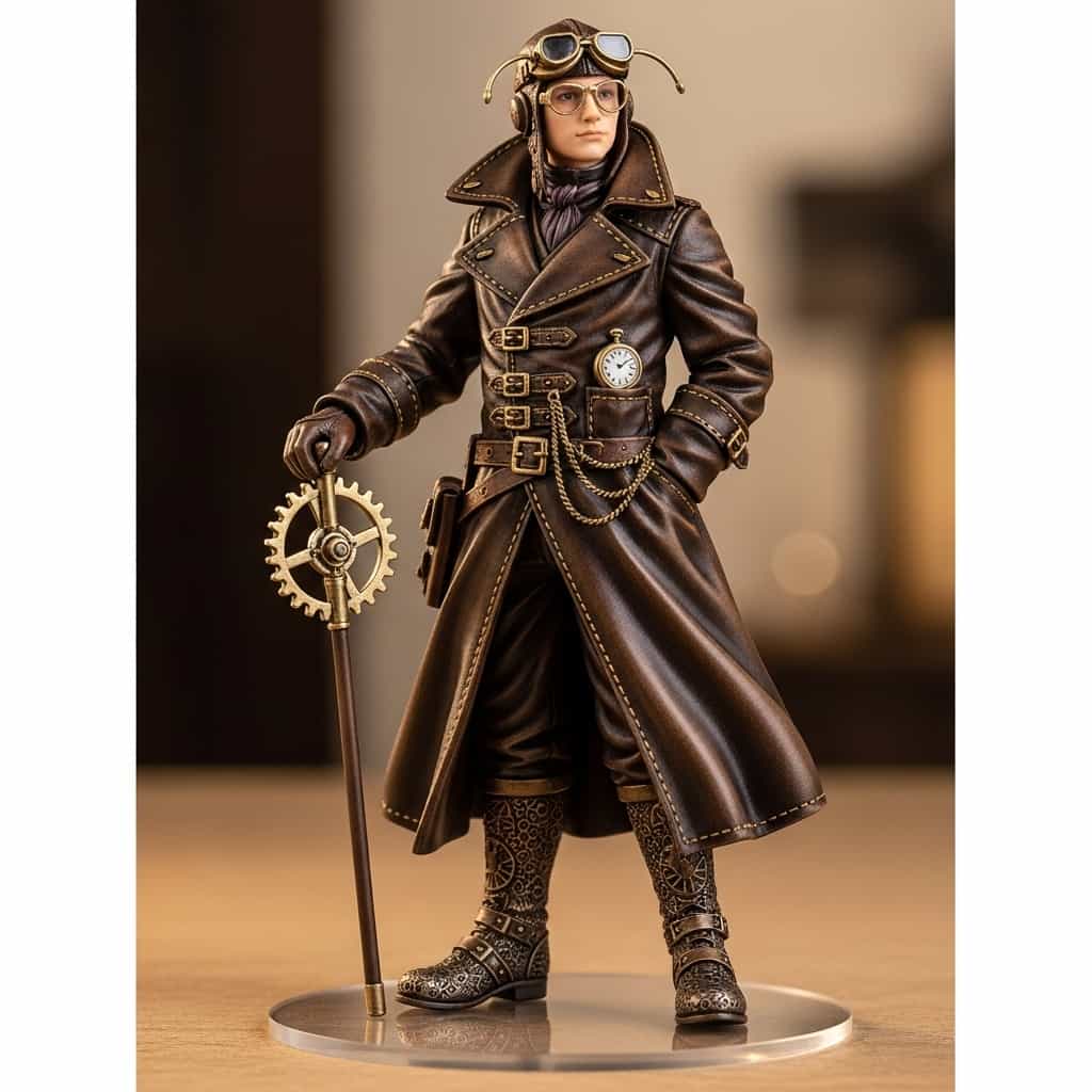 AI-generated figurine of a character in anime hero cosplay, striking a dynamic pose.